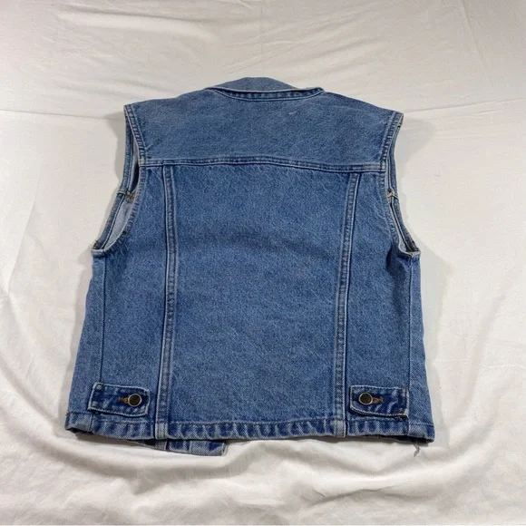 Silver Hawk  Denim Jean Vest Button Down Vest Shirt Chest pockets Shirt Top Vest - Picture 10 of 14